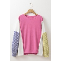 Sachet Pink Exposed Seam Striped Color Block Patchwork Long Sleeve Top - M thumbnail
