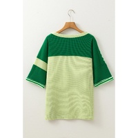 Mint Green Striped Patchwork Textured Colorblock 3/4 Sleeve Knit Top - L thumbnail