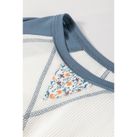White Floral Patchwork Waffle Knit Raglan Top - S thumbnail