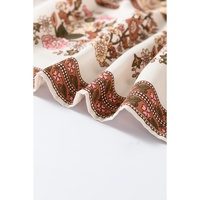 Yellow Floral Print Tie Neck Lantern Sleeve Blouse - L thumbnail