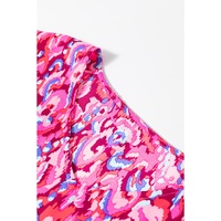 Pink Abstract Print V Neck Half Sleeve Loose Fit Tunic Blouse - L thumbnail