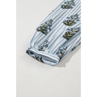 Beau Blue Striped Floral Printed Long Sleeve Tied V Neck Blouse - XL thumbnail