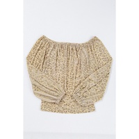 Beige Leopard Velvet Burnout Off Shoulder Long Sleeve Blouse - L thumbnail