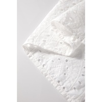 White Eyelet Embroidered Puff Sleeve V Neck Blouse - L thumbnail