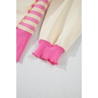 Pink Stripe Colorblock Patchwork Collared French Terry Knit Top - L thumbnail