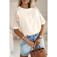 Jet Stream Lace Crochet Short Sleeve Round Neck T Shirt - L thumbnail