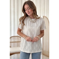 White Geometric Embroidered Slim Fit O Neck T Shirt - L thumbnail