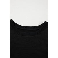 Black Contrast Stitches Detail Puffy Half Sleeve Blouse - L thumbnail