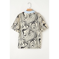 White Zebra Stripe Print Contrast V-Neck Ricrac Detail Short Sleeve Blouse Top - XL thumbnail