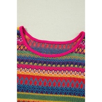 Rose Red Jacquard Textured Tasseled Cap Sleeve Top - L thumbnail