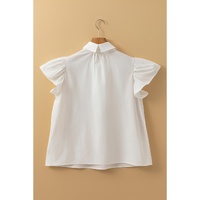 White Half Button Lace Patchwork Flutter Sleeve Blouse - L thumbnail