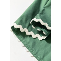 Mist Green Ric Rac Trim Tie Split Neck Short Sleeve Blouse - L thumbnail