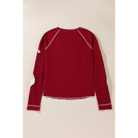 Red Sequin Santa Claus Graphic Textured Long Sleeve Top - L thumbnail