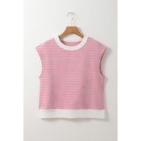 Sachet Pink Striped Crew Neck Cap Sleeve T Shirt - L thumbnail