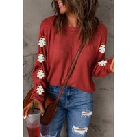Red Christmas Tree Patch Long Sleeve Casual Top - S thumbnail