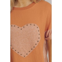 Desert Gold Stud Heart Patch Textured Front Dolman Top - S thumbnail