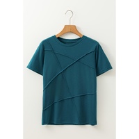 Blue Sapphire Solid Color Toothpick Stripe Round Neck T Shirt - L thumbnail