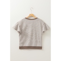 Parchment Contrast Detail Striped Ruffle Short Sleeve Top - L thumbnail