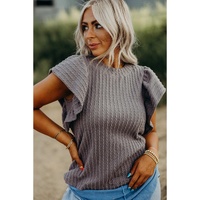 Sleet Solid Color Textured Flutter Sleeve Top - L thumbnail