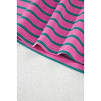 Pink Stripe Colorblock Ruffled Sleeve Crew Neck Blouse - L thumbnail
