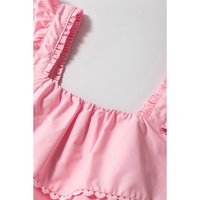 Pink Tiered Heart Trim Square Neck Flutter Top - L thumbnail