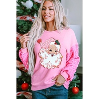 Pink Shiny Father Christmas Graphic Sequin Long Sleeve Top - M thumbnail