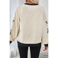 Jet Stream Textured Colorblock Edge Sequin Turkey Graphic Long Sleeve Top - L thumbnail