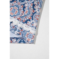 Blue Geometric Printed Lace Patchwork Ric Rac Raglan Long Sleeve Top - L thumbnail