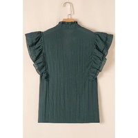 Skobeloff Frilled V Neck Ruffled Cap Sleeve Blouse - L thumbnail