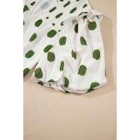 Apricot Polka Dot Print Shirred Yoke Notched Neck Balloon Sleeve Blouse - L thumbnail