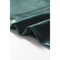 Sea Green  Notched V Neck Short Puff Sleeve PU Leather Blouse - L thumbnail