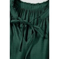 Green Bay Eyelet Embroidered Sleeve Tie V Neck Blouse - L thumbnail