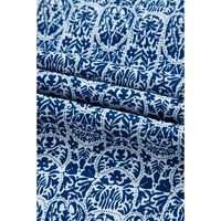 Blue Floral Striped Print Contrast Ric-rac Puff Sleeve Top - L thumbnail