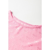 Pink Mesh Bow Pattern Long Sleeve Top - M thumbnail