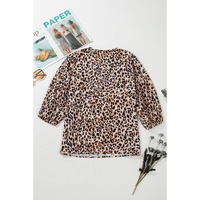 Apricot Leopard V Neck Half Sleeve Blouse - L thumbnail