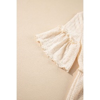 Beige Solid Color Textured Ruffled Short Sleeve Blouse - L thumbnail