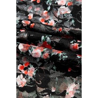 Black Floral Mesh Sheer Long Sleeve Top - L thumbnail