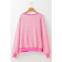 Azura Exchange Pink Stripe Santa Clause Print Drop Shoulder Long Sleeve Loose Top - 2XL thumbnail