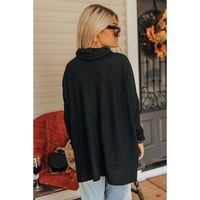 Black Drinks Patched Graphic Dolman Sleeve High Neck Split Top - S thumbnail