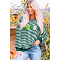 Green Stripe Chenille LUCKY Patched Pattern St Patrick Long Sleeve Top - 2XL thumbnail