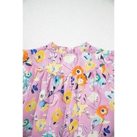 Pink Flutter Sleeve V Neck Floral Top - L thumbnail