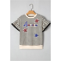 Black Stripe Sequin America Star Graphic Ric Rac Flutter Sleeve Blouse - L thumbnail