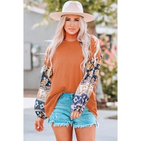 Azura Exchange Floral Print Balloon Sleeve Top with Lace Details - L thumbnail