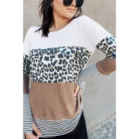 Azura Exchange Leopard Splicing Colorblock Long Sleeve Top - L thumbnail