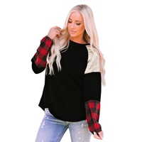 Azura Exchange Lantern Sleeve Plaid Sequin Pullover Sweatshirt - S thumbnail