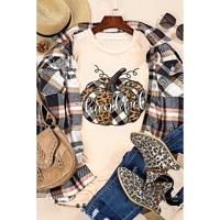 Azura Exchange Thankful Pumpkin Plaid Print Graphic Tee - M thumbnail