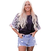Azura Exchange Leopard Floral Patchwork Ruffle Bell Sleeve Top - M thumbnail