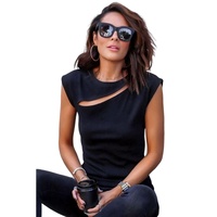 Azura Exchange Slash Cutout Cap Sleeve T Shirt - M thumbnail