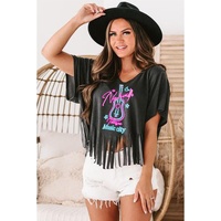 Azura Exchange Guitar Slogan Print Fringed V Neck Graphic Tee - L thumbnail
