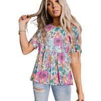 Azura Exchange Bohemian Flower Print Flowy Short Sleeve Top - S thumbnail
